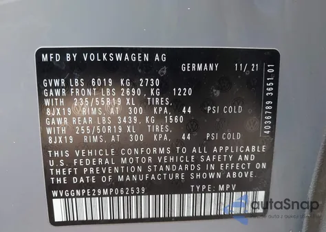 2021 Volkswagen Id.4 Awd Pro S из США, поврежденный, VIN WVGGNPE29MP062539